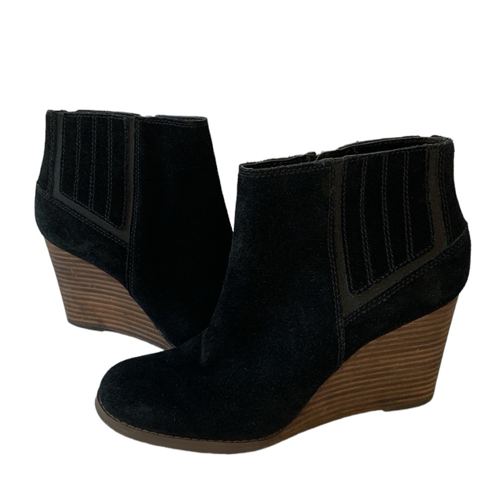 Lucky Brand Yanati Black Suede Wedge Booties